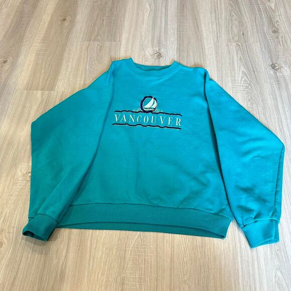 1990s VANCOUVER crewneck sweatshirt jumper - blue and multicoloured Size S. - Picture 7 of 7